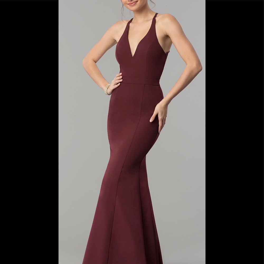 Lace-Back Long V-Neck Mermaid Prom Dress